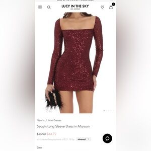 Lucy in the Sky Burgundy Sequin Long Sleeve Dress